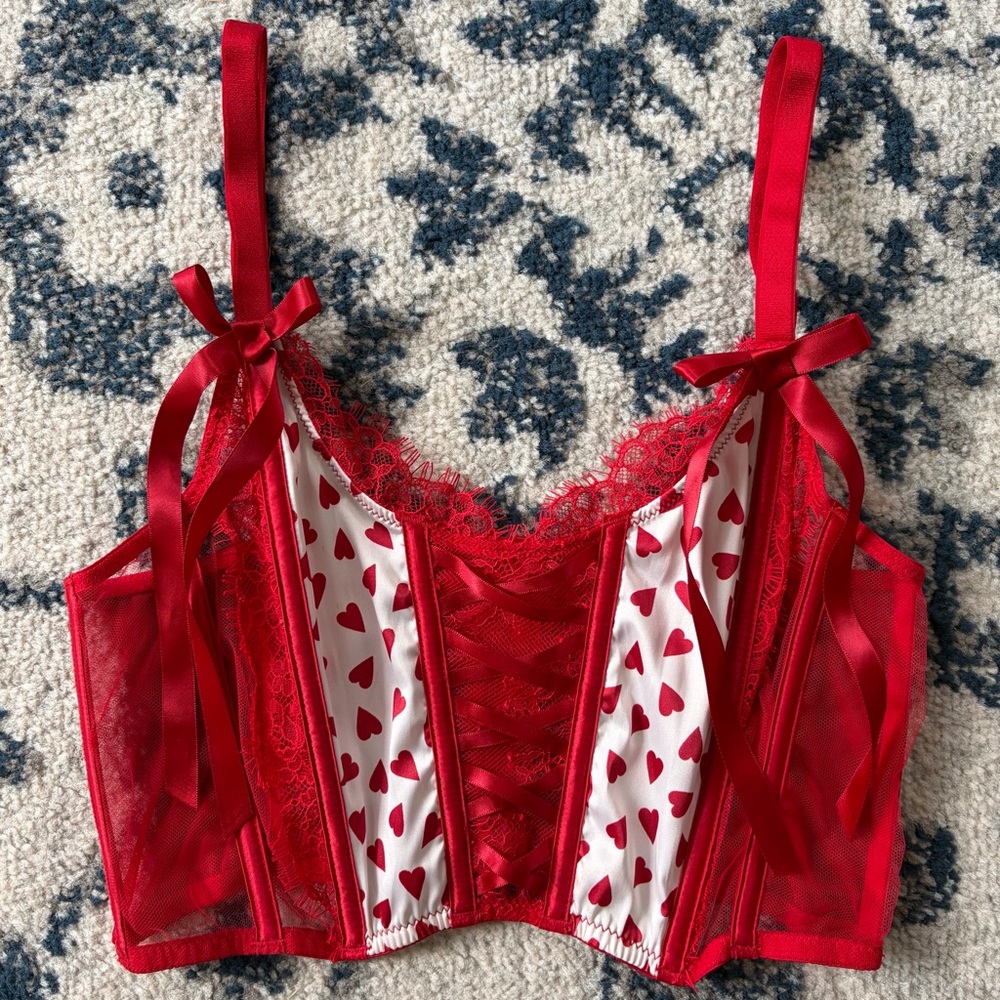 Victoria's Secret Dream Angels Heart Printed Lace Corset Top MEDIUM